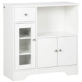 Bufet cu Compartiment Deschis, Sertar, 3 Rafturi și Dulap cu 2 Uși, din Lemn, 80x30x82 cm, Alb