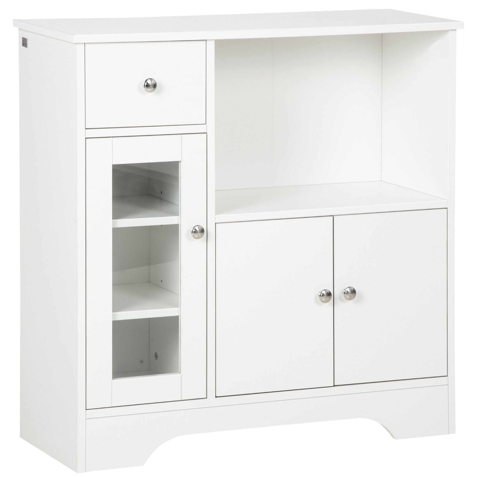 Bufet cu Compartiment Deschis, Sertar, 3 Rafturi și Dulap cu 2 Uși, din Lemn, 80x30x82 cm, Alb