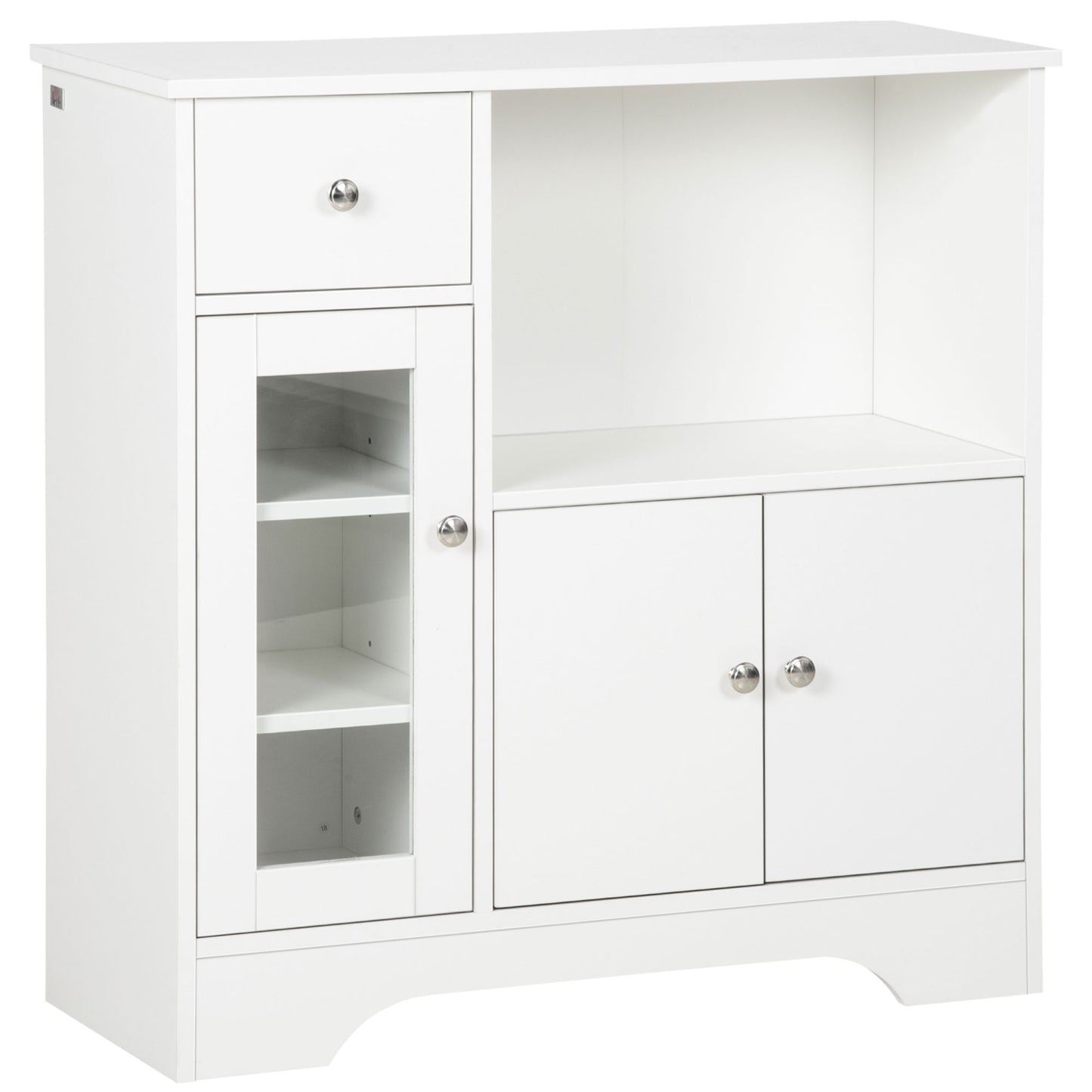 Bufet cu Compartiment Deschis, Sertar, 3 Rafturi și Dulap cu 2 Uși, din Lemn, 80x30x82 cm, Alb