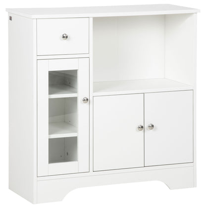 Bufet cu Compartiment Deschis, Sertar, 3 Rafturi și Dulap cu 2 Uși, din Lemn, 80x30x82 cm, Alb