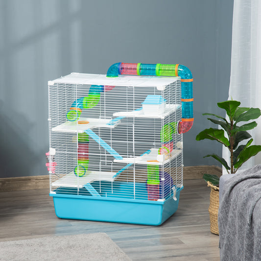 Cusca mare pentru hamsteri , refugiu pentru gerbili pe 5 niveluri, 59 cm x 36 cm x 69 cm, albastru deschis