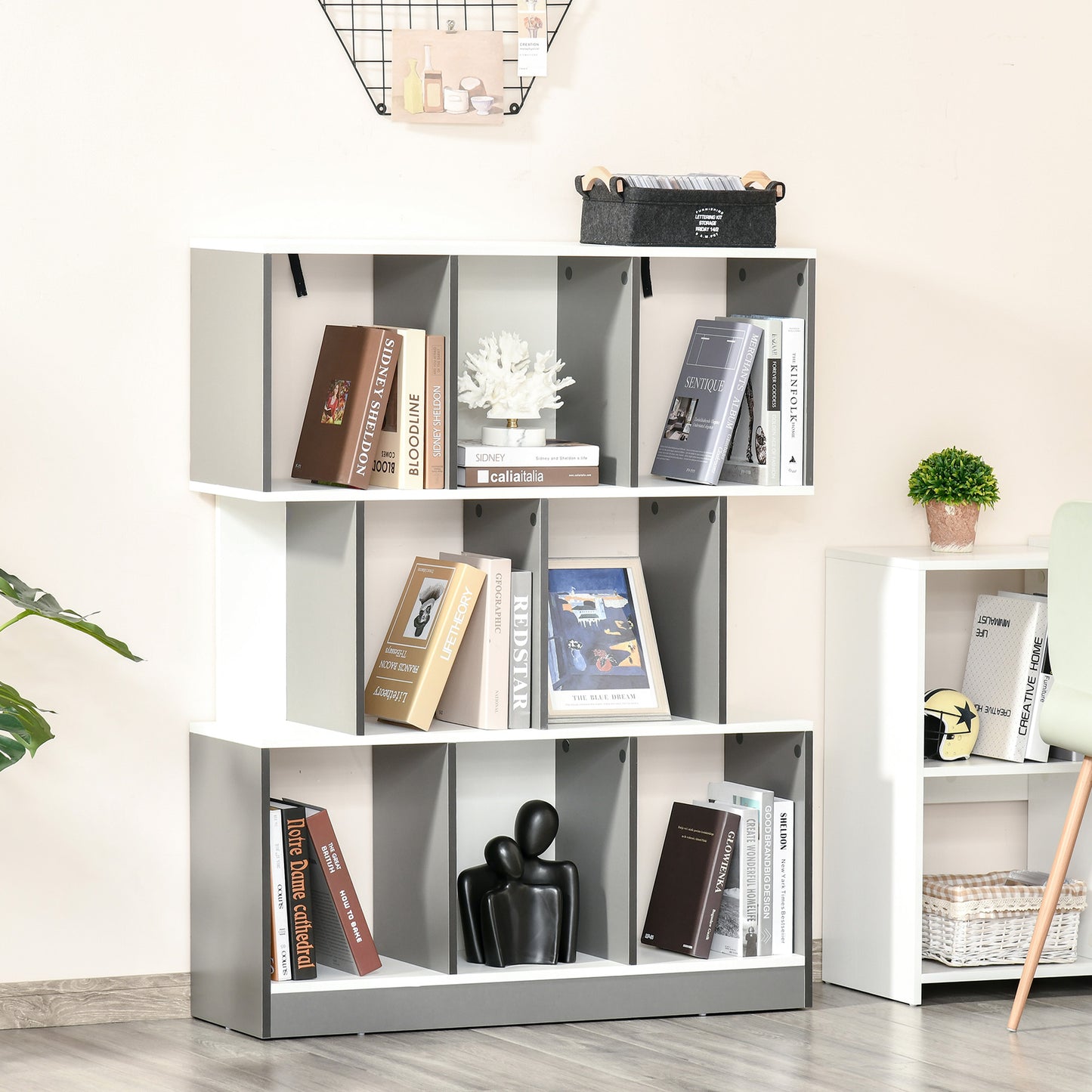 Bibliotecă cu 8 Rafturi pentru Sufragerie și Dormitor, din Lemn, 100x24x124 cm, Gri Închis