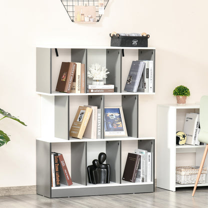 Bibliotecă cu 8 Rafturi pentru Sufragerie și Dormitor, din Lemn, 100x24x124 cm, Gri Închis