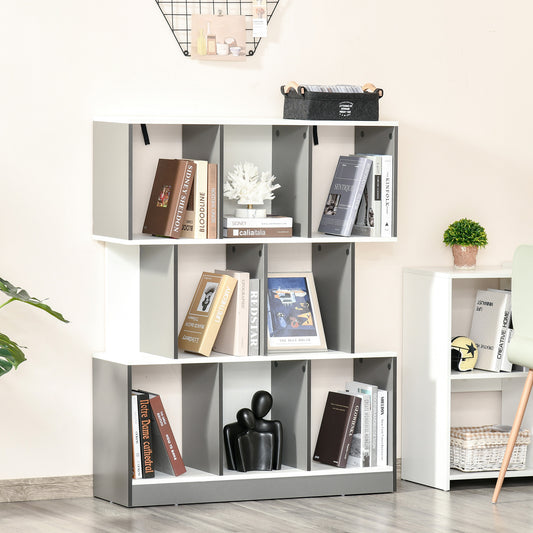 Bibliotecă cu 8 Rafturi pentru Sufragerie și Dormitor, din Lemn, 100x24x124 cm, Gri Închis