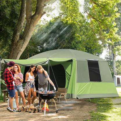 Cort de Camping pentru 8 Persoane, 2 Camere, Verandă Mare, Rezistent la Apă și Vânt, 410x310x225 cm, Albastru/Gri