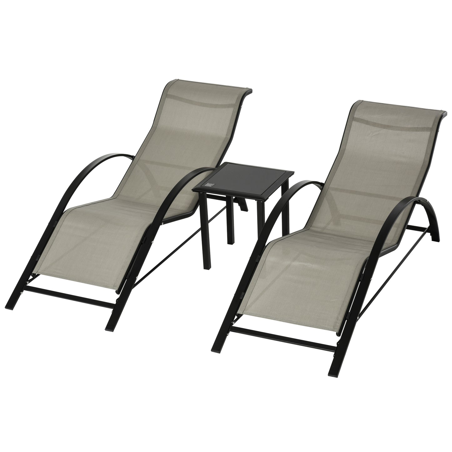 Set 2 sezlonguri si masuta, 59x169x66 cm, negru
