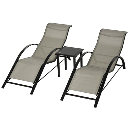 Set 2 sezlonguri si masuta, 59x169x66 cm, negru