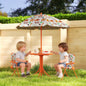 Masă de Picnic pentru Copii, Set Masă și Scaune cu 2 Scaune Pliabile și Umbrelă Detasabilă, Tematică Junglă, Mobilier de Exterior pentru Grădină, Patio, Portocaliu