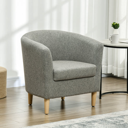 Fotoliu Modern, Scaun Accent Tapițat cu Picioare din Lemn, Scaun din Material Textil, 74x63x73 cm, Gri