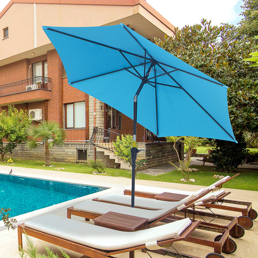 Umbrelă de grădină Ø2,6x2,4 m cu manivelă și cap înclinabil din aluminiu și poliester, albastră