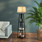 Lampă de Podea din Metal și MDF cu 3 Rafturi și Abajur din Material Textil, Ø42x166 cm, Negru și Bej