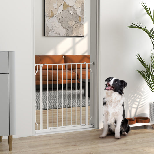 Poartă pentru Câini Extensibilă și Reglabilă pentru Scări și Uși, din Oțel și ABS, 75-85x76 cm, Alb