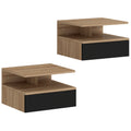 Set de 2 Noptiere Suspendate cu Sertar și Raft Deschis, 35x32x22.5 cm, Negru și Stejar