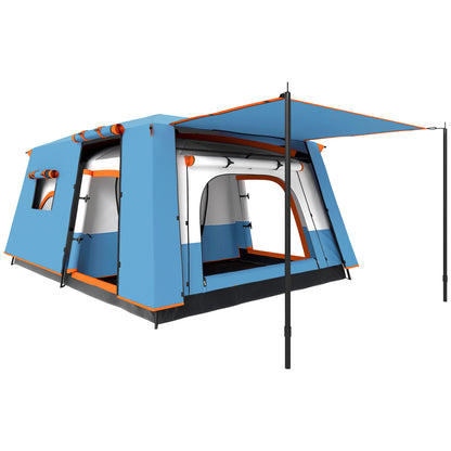 Cort de Camping pentru 4-6 Persoane cu 2 Camere și Verandă, Impermeabil și UPF 30+, Geantă de Transport, Albastru