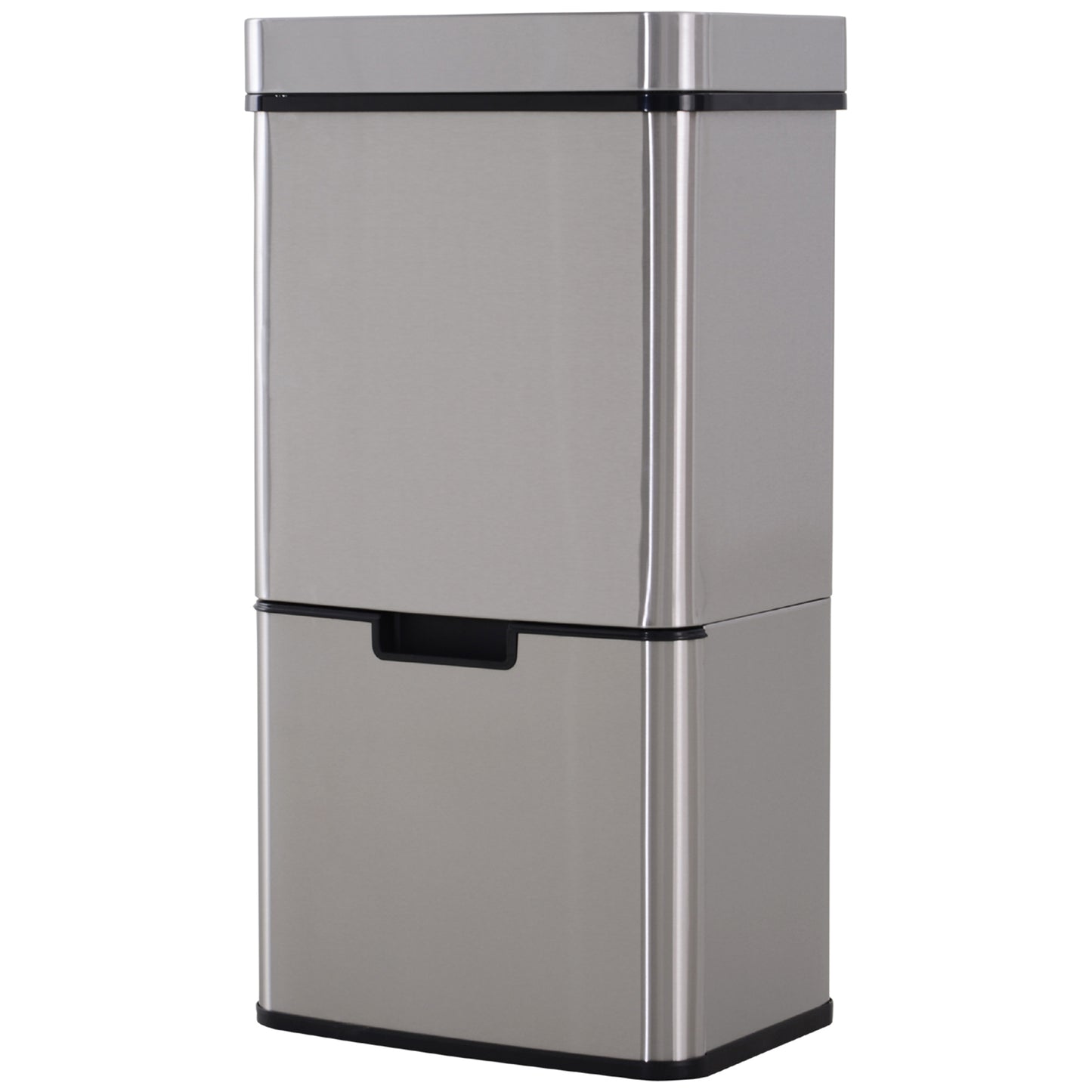 Cos de Gunoi Inteligent cu Senzor Infrarosu, 72L, 3 Compartimente pentru Reciclare Selectiva, din Inox si ABS, Protectie Amprente, Argintiu