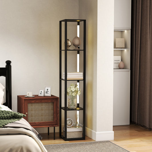 Lampă de Podea cu 4 Rafturi și 3 Luminozități Reglabile 29x29x163cm Negru