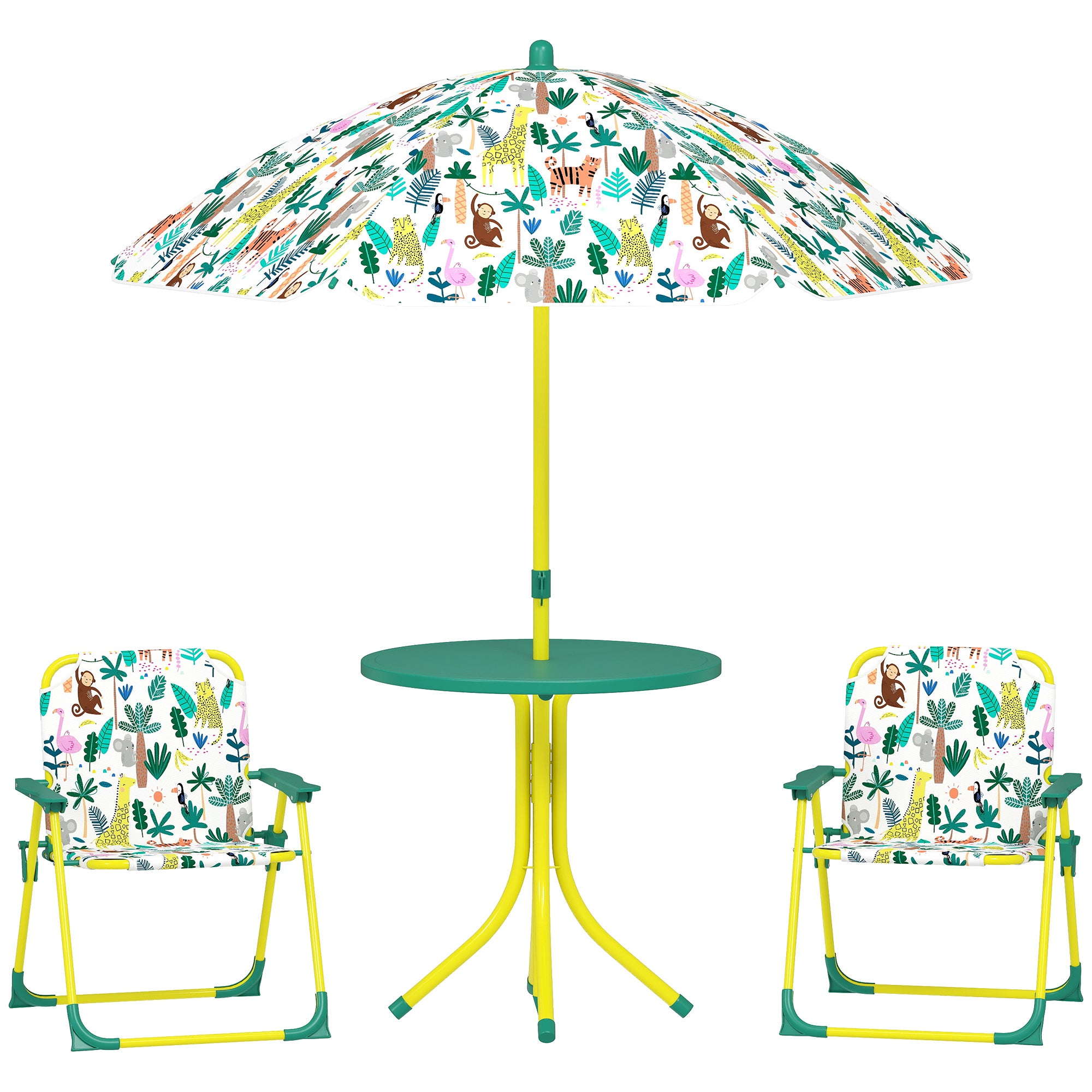 Masă de Picnic pentru Copii, Set Masă și Scaune cu Umbrelă Verde