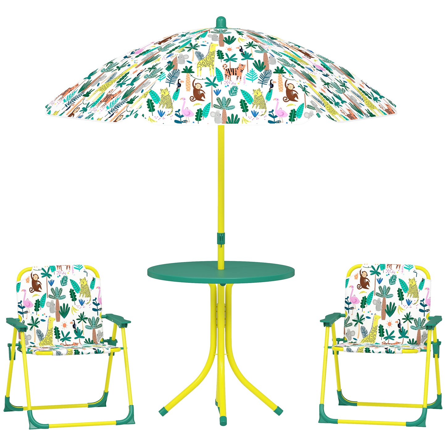 Masă de Picnic pentru Copii, Set Masă și Scaune cu Umbrelă Verde