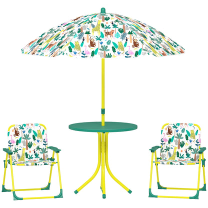 Masă de Picnic pentru Copii, Set Masă și Scaune cu Umbrelă Verde
