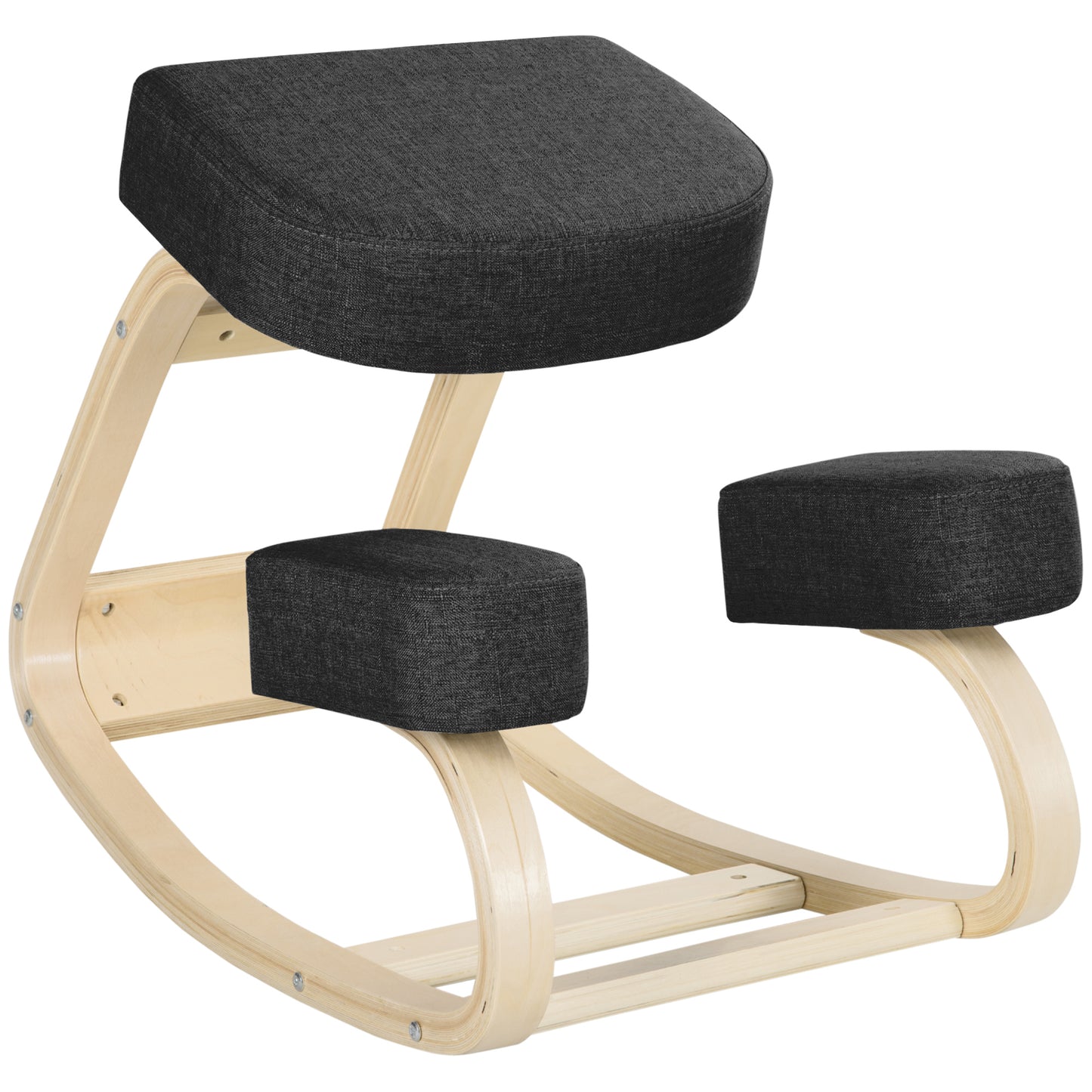 Scaun Ergonomic de Îngenunchere, Scaun Balansoar din Lemn de Mesteacăn pentru Corectarea Poziției, Negru, 51x69x58cm