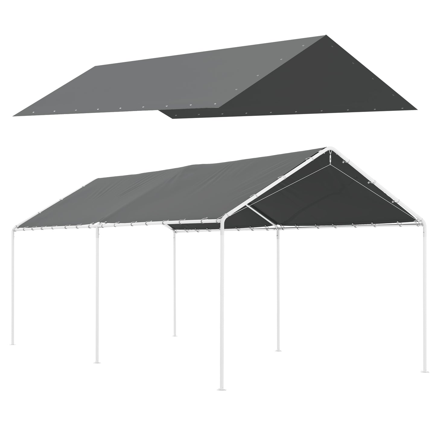 Acoperiș pentru garaj 3 x 6m, Husă de schimb rezistentă la UV cu corzi elastice, Gri închis