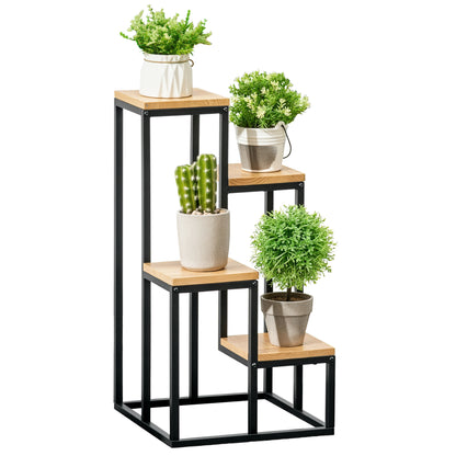 Etajeră pentru plante cu 4 niveluri din metal și lemn pentru interior și exterior, 34x34x66cm