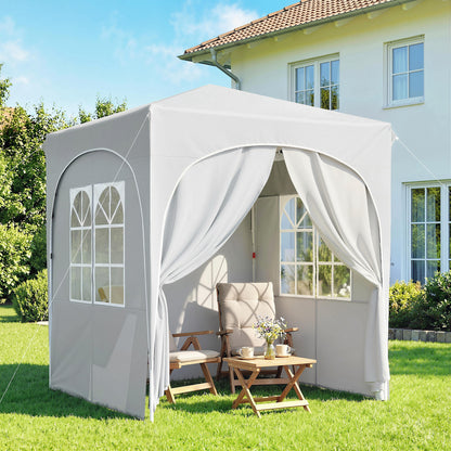 Pavilion pliabil 2x2 m, reglabil, cu 4 pereți laterali, din metal și țesătură Oxford gri deschis