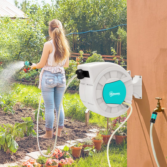 Tambur furtun pentru udare suport furtun de apă 25+2 m suport de perete + mâner pivotant la 180° 55 x 20 x 42 cm gri deschis