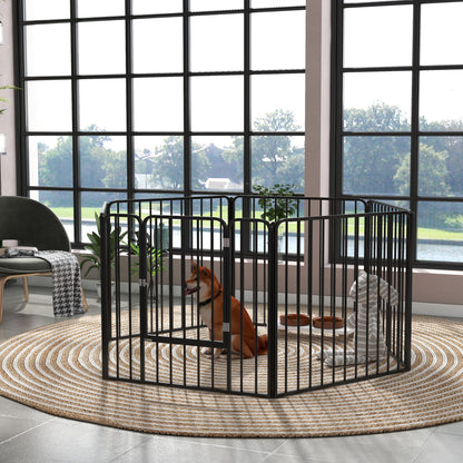 Țarc pentru câini cu 6 panouri modulabile pentru interior și exterior, din oțel, 164x83x80 cm, negru
