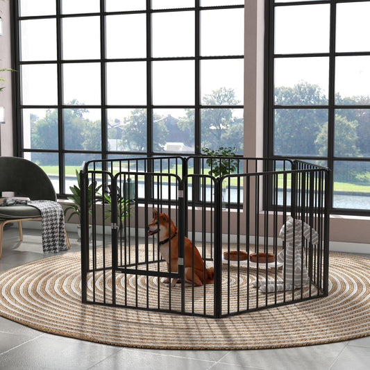 Țarc pentru câini cu 6 panouri modulabile pentru interior și exterior, din oțel, 164x83x80 cm, negru