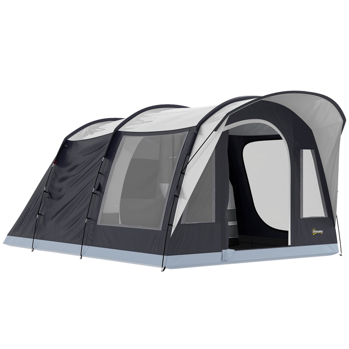 Cort de Camping Tunel pentru 2-4 Persoane, Înălțime 213cm, cu 2 Camere, Cort Familial Impermeabil 3000mm cu Verandă, Ferestre, Buzunare, Cârlig și Geantă de Transport, Bleumarin
