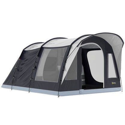 Cort de Camping Tunel pentru 2-4 Persoane, Înălțime 213cm, cu 2 Camere, Cort Familial Impermeabil 3000mm cu Verandă, Ferestre, Buzunare, Cârlig și Geantă de Transport, Bleumarin