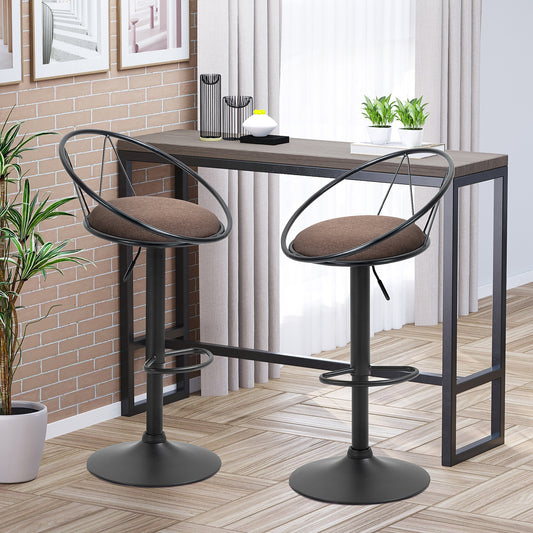 Set 2 Scaune de Bar Pivotante si Reglabile pe Inaltime, Scaune Inalte pentru Bucatarie sau Insula, cu Spatar si Suport Picioare, Maro