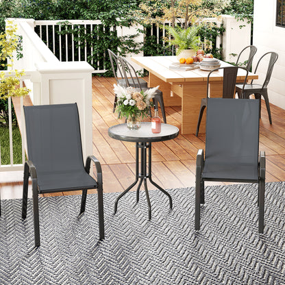 Set Mobilier de Grădină din 3 Piese cu Scaune Suprapozabile și Masă din Sticlă, 54x71x93 cm, Gri Închis