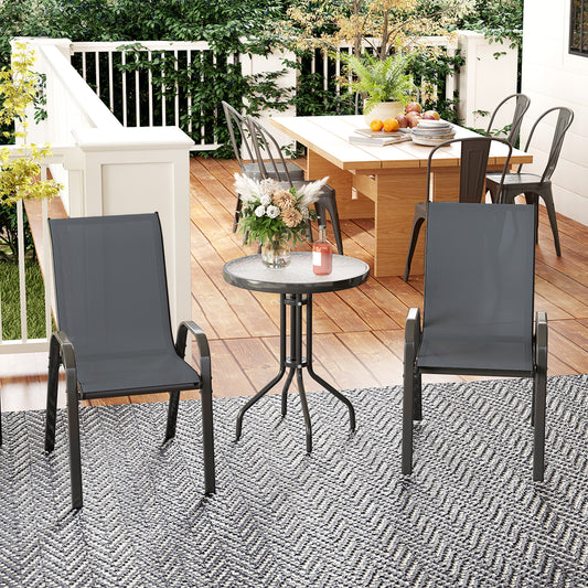Set Mobilier de Grădină din 3 Piese cu Scaune Suprapozabile și Masă din Sticlă, 54x71x93 cm, Gri Închis