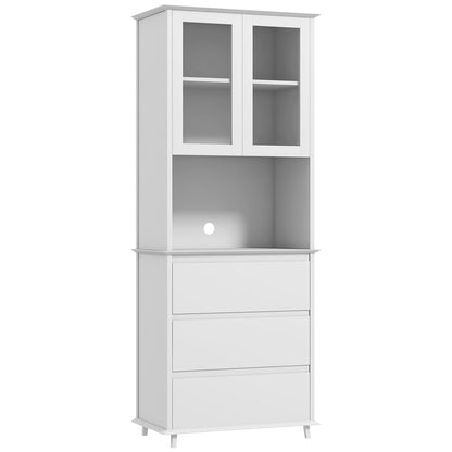 Dulap de Bucătărie Înalt cu Dulap Superior pe 2 Niveluri și 3 Sertare, din MDF, 68x38x172 cm, Alb