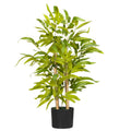 Plantă Artificială de Bambus, Înălțime 60 cm, din Poliester și PP, Verde, cu Vas de Ciment Ø15x12.5 cm