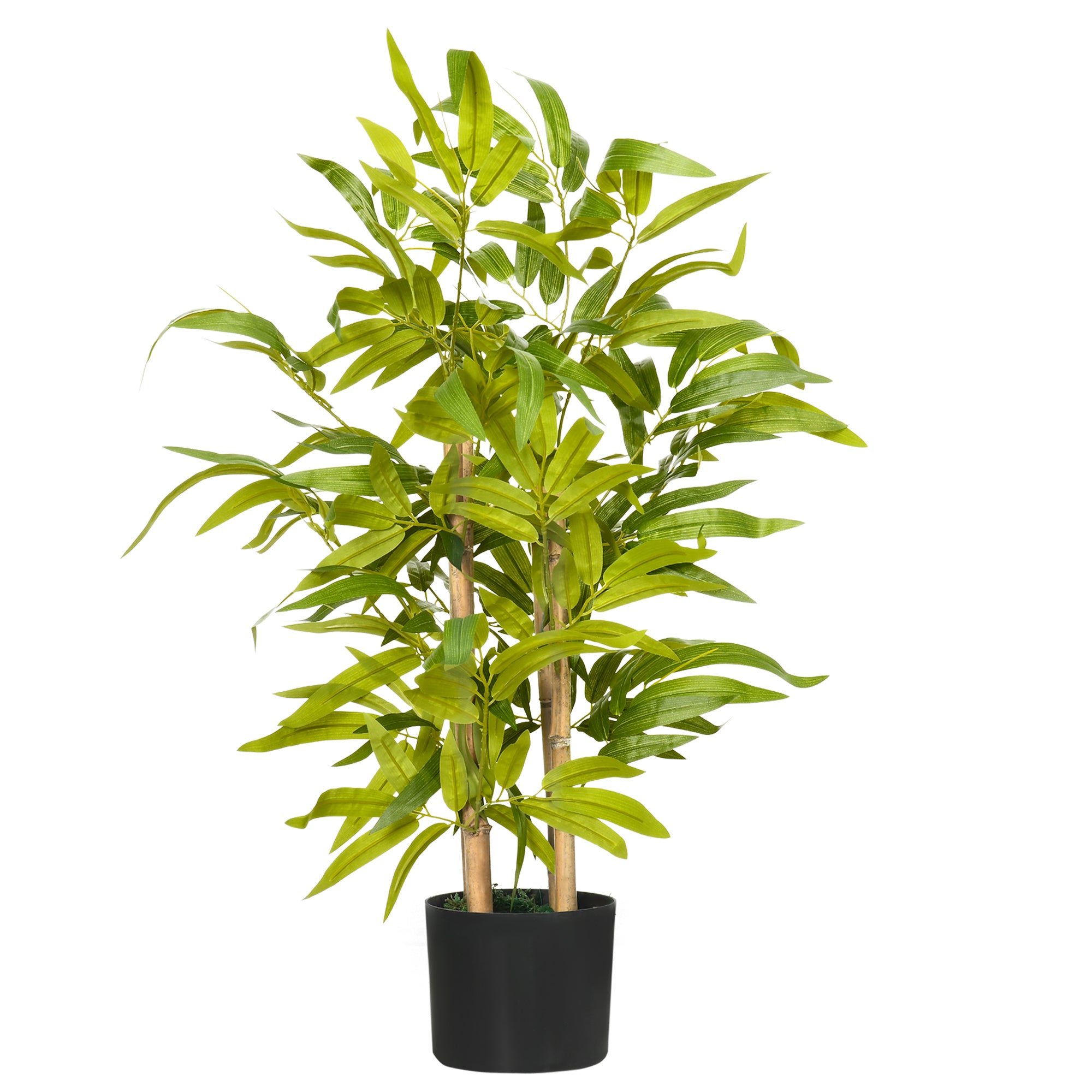 Plantă Artificială de Bambus, Înălțime 60 cm, din Poliester și PP, Verde, cu Vas de Ciment Ø15x12.5 cm