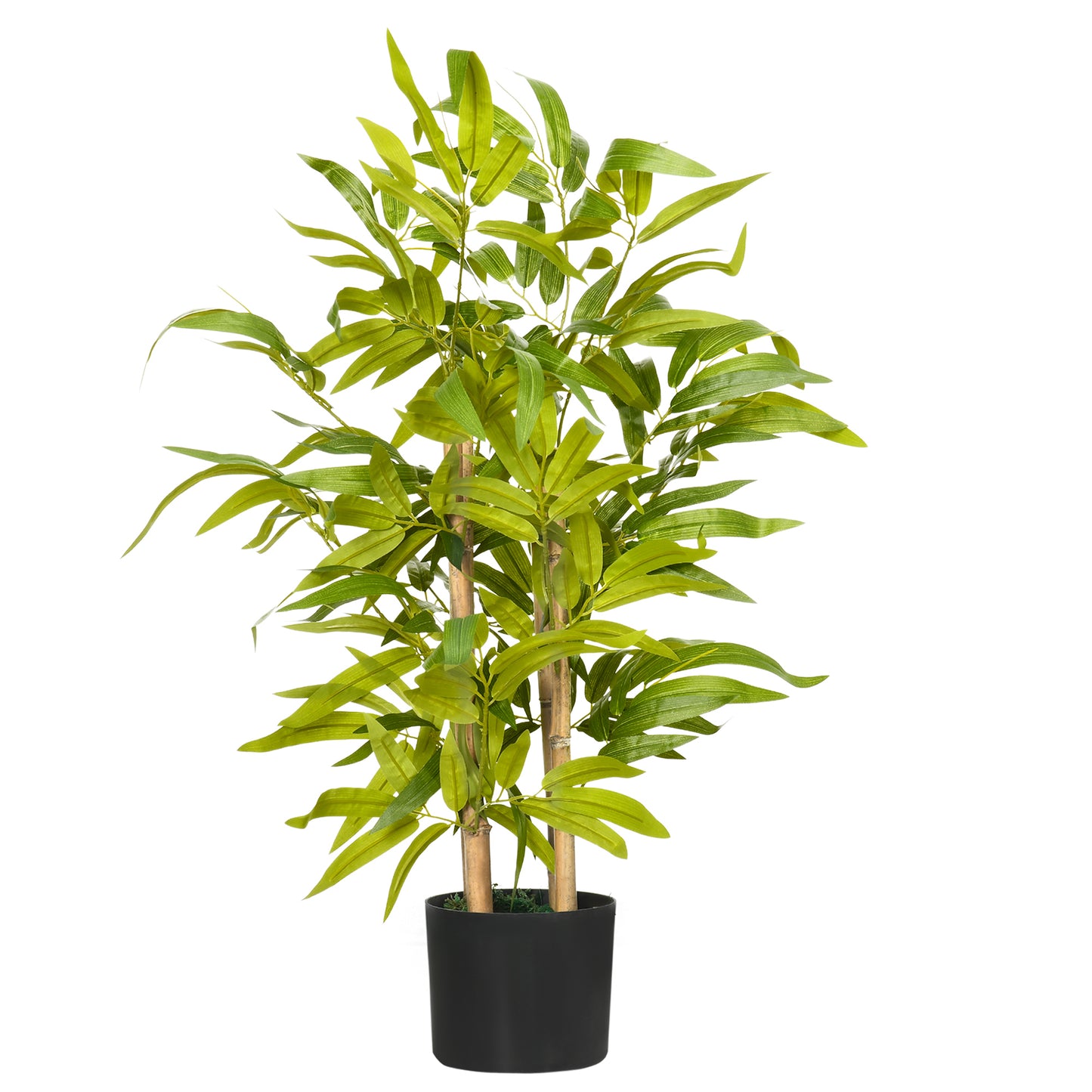 Plantă Artificială de Bambus, Înălțime 60 cm, din Poliester și PP, Verde, cu Vas de Ciment Ø15x12.5 cm