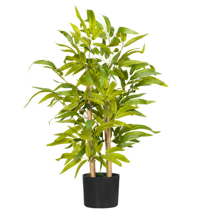 Plantă Artificială de Bambus, Înălțime 60 cm, din Poliester și PP, Verde, cu Vas de Ciment Ø15x12.5 cm