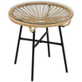 Masa laterala din ratan, Masuta rotunda de cafea pentru exterior, cu ratan rotund PE si blat din sticla securizata pentru terasa, gradina, balcon, negru