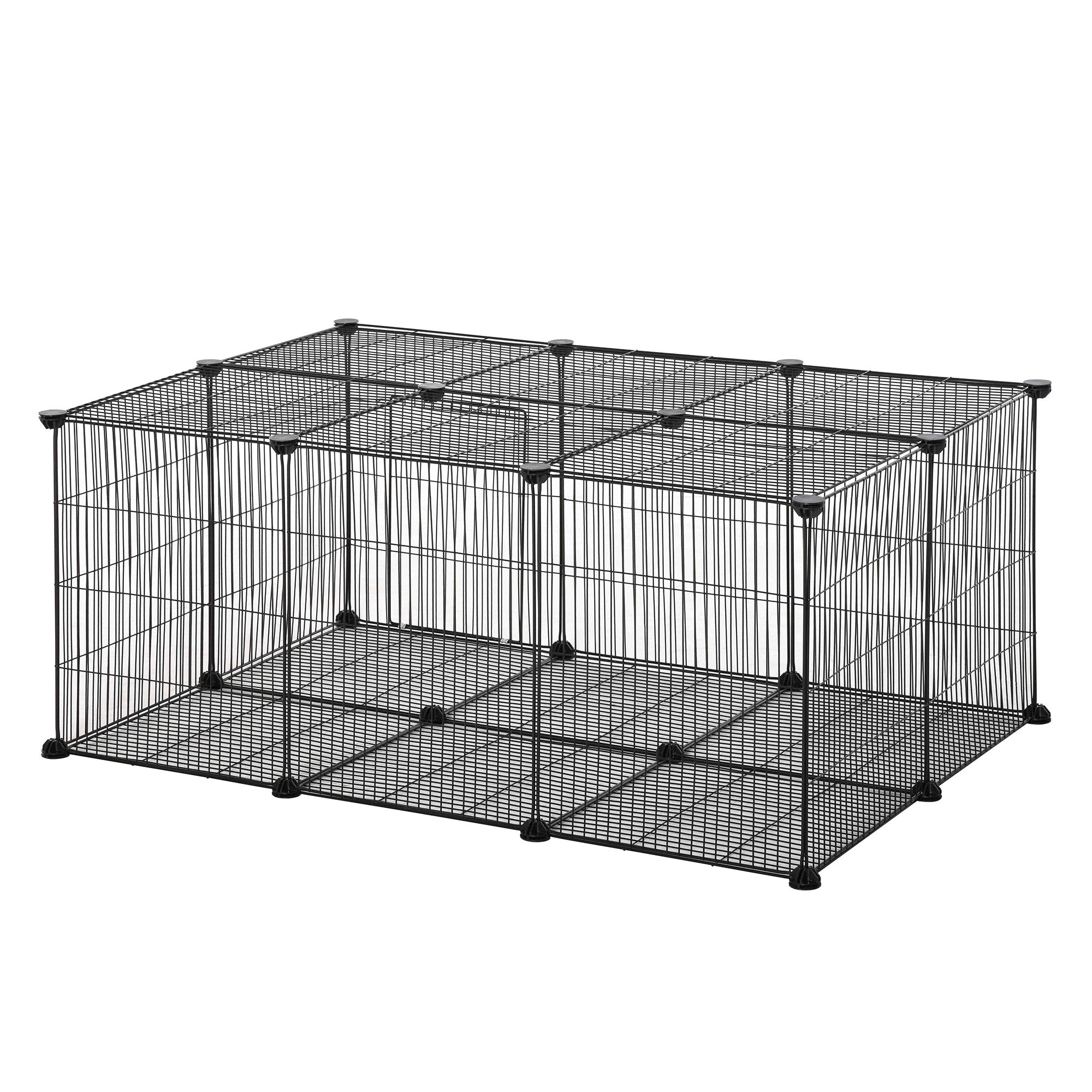 Cușcă pentru Iepuri și Animale Mici cu 22 Panouri Modulare din Metal cu Ușă, 105x70x45 cm, Negru