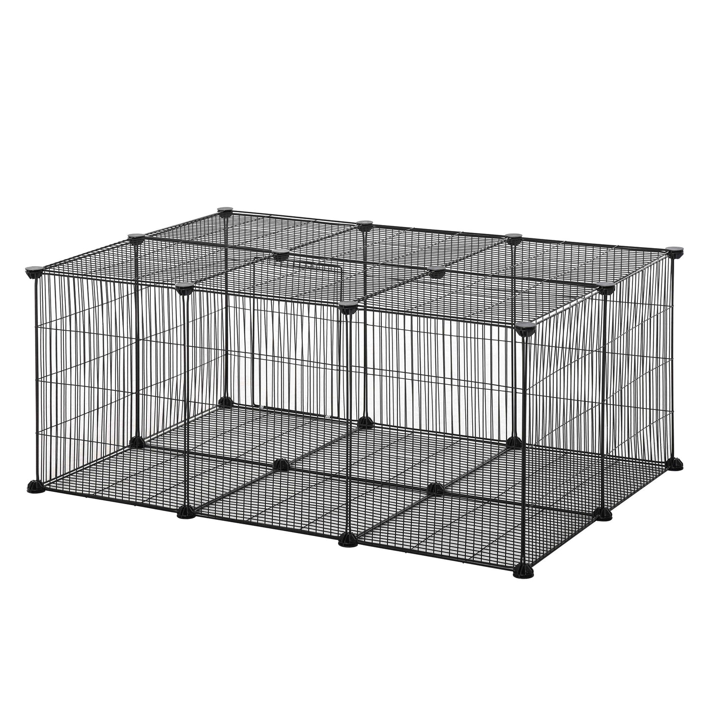 Cușcă pentru Iepuri și Animale Mici cu 22 Panouri Modulare din Metal cu Ușă, 105x70x45 cm, Negru