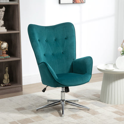 Scaun de Birou Ergonomic din Catifea, Fotoliu Elegant pentru Machiaj sau Living, Înălțime Reglabilă și Bază Metalică, Albastru
