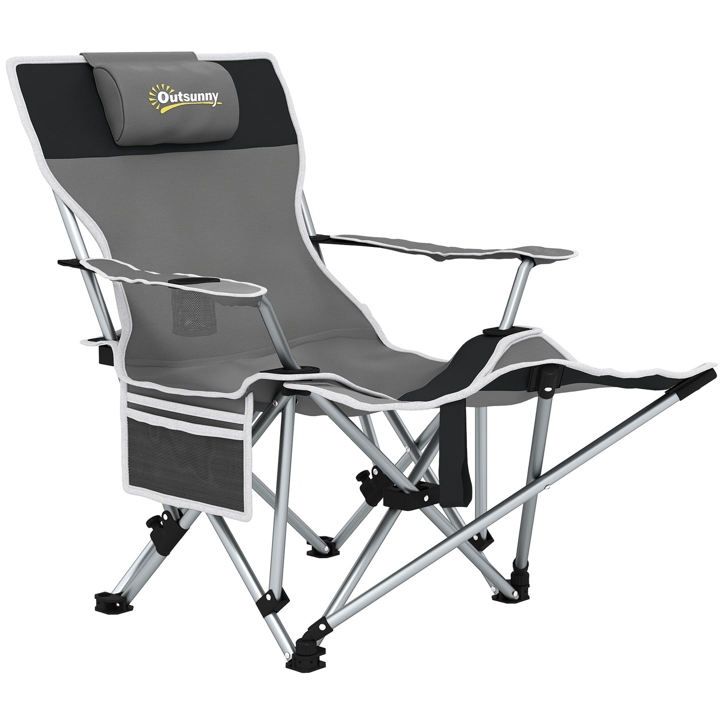 Scaun de Camping Pliabil și Rabatabil cu Suport pentru Picioare Detașabil și Tetieră, 82x50/100x88 cm, Negru