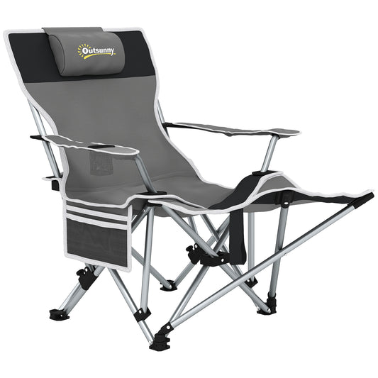 Scaun de Camping Pliabil și Rabatabil cu Suport pentru Picioare Detașabil și Tetieră, 82x50/100x88 cm, Negru