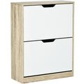 Dulap pentru Pantofi Slim, Economisitor de Spațiu, cu 2 Sertare pentru 8 Perechi de Pantofi, 62.5x26x81 cm, Lemn și Alb