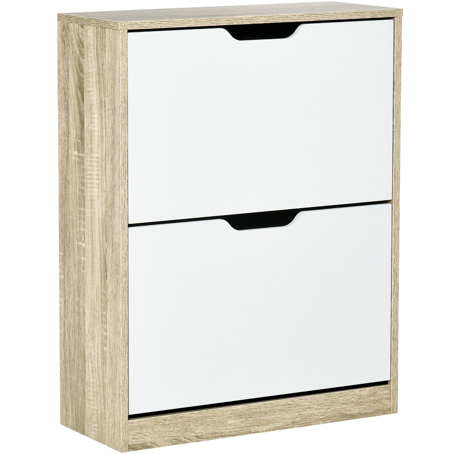 Dulap pentru Pantofi Slim, Economisitor de Spațiu, cu 2 Sertare pentru 8 Perechi de Pantofi, 62.5x26x81 cm, Lemn și Alb