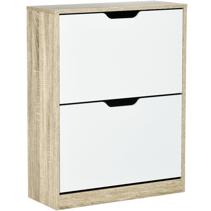 Dulap pentru Pantofi Slim, Economisitor de Spațiu, cu 2 Sertare pentru 8 Perechi de Pantofi, 62.5x26x81 cm, Lemn și Alb