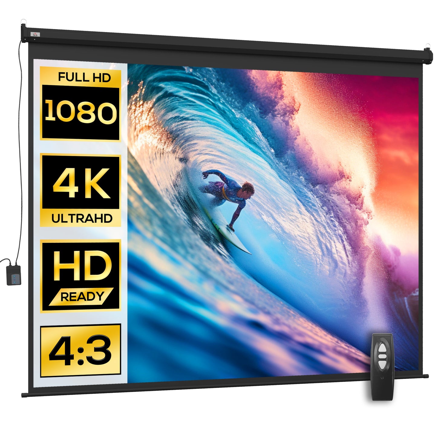 Ecran de Proiecție 120 Inch Format 4:3 Reglabil cu Telecomandă, Ecran de Proiecție Compact, 244x183 cm, Negru